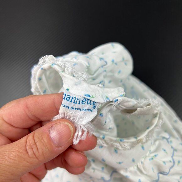 VTG Nannette Infant Girl Ruffle Romper One Piece Size L Made in USA Blue White - Picture 8 of 14